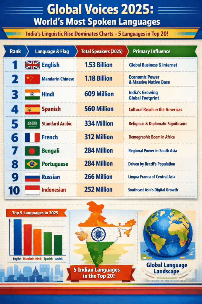 Infographic showing world's most spoken languages in 2025