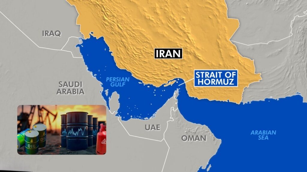 Map of West Asia showing Strait of Hormuz